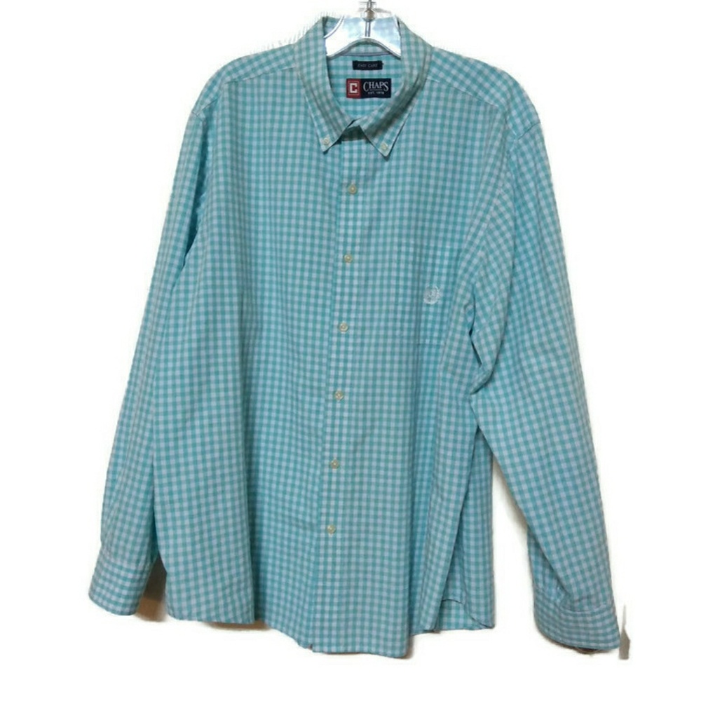 Chaps Pastel Blue Gingham Dress Shirt Sz XL/TG